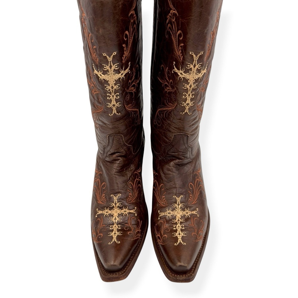 Circle G by Corral Boots L5039 Brown Leather Cross Embroidered Cowboy Women's 9M - Picture 5 of 14